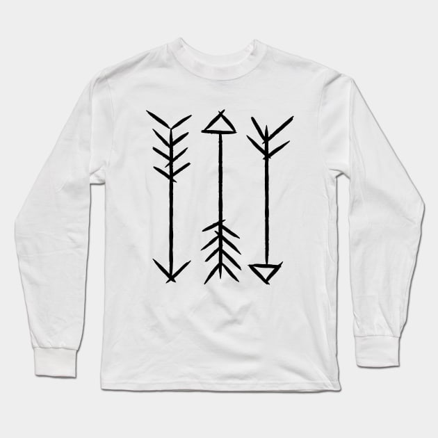 Black and White Abstract Arrows Long Sleeve T-Shirt by SirBobalot